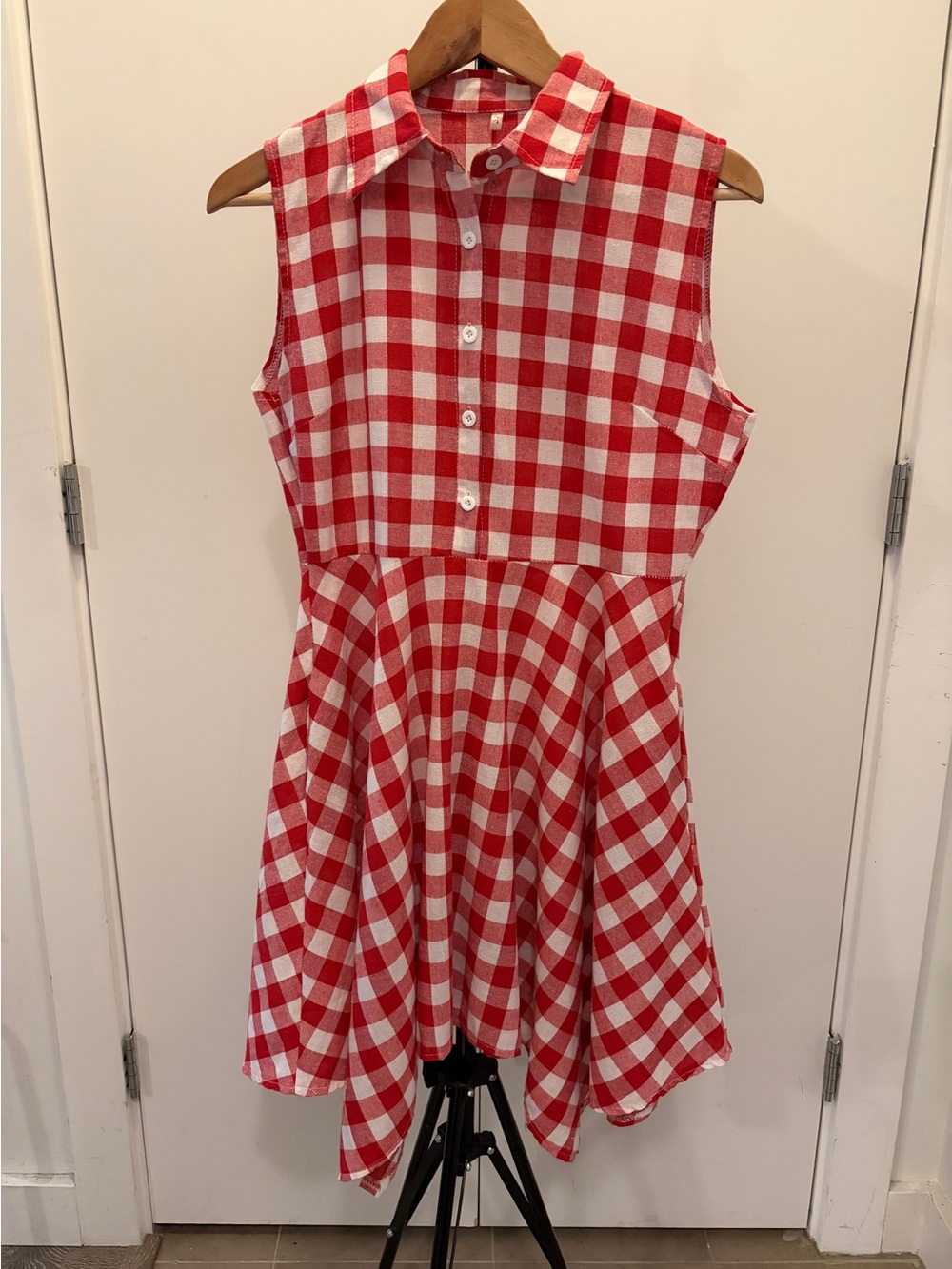 Red and White Gingham Sleeveless Dress